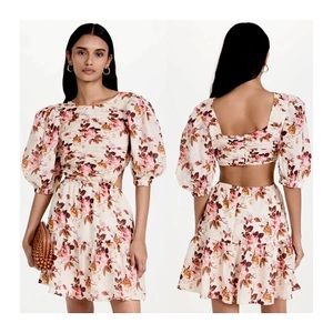 $375 NWT Sea Esme Floral Print Puff Sleeve Smocked Mini Dress Cream XS S 2 4 6